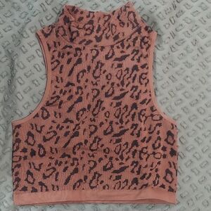 Pink Crop Tank Top with Mock Neck and Sleeveless Design
